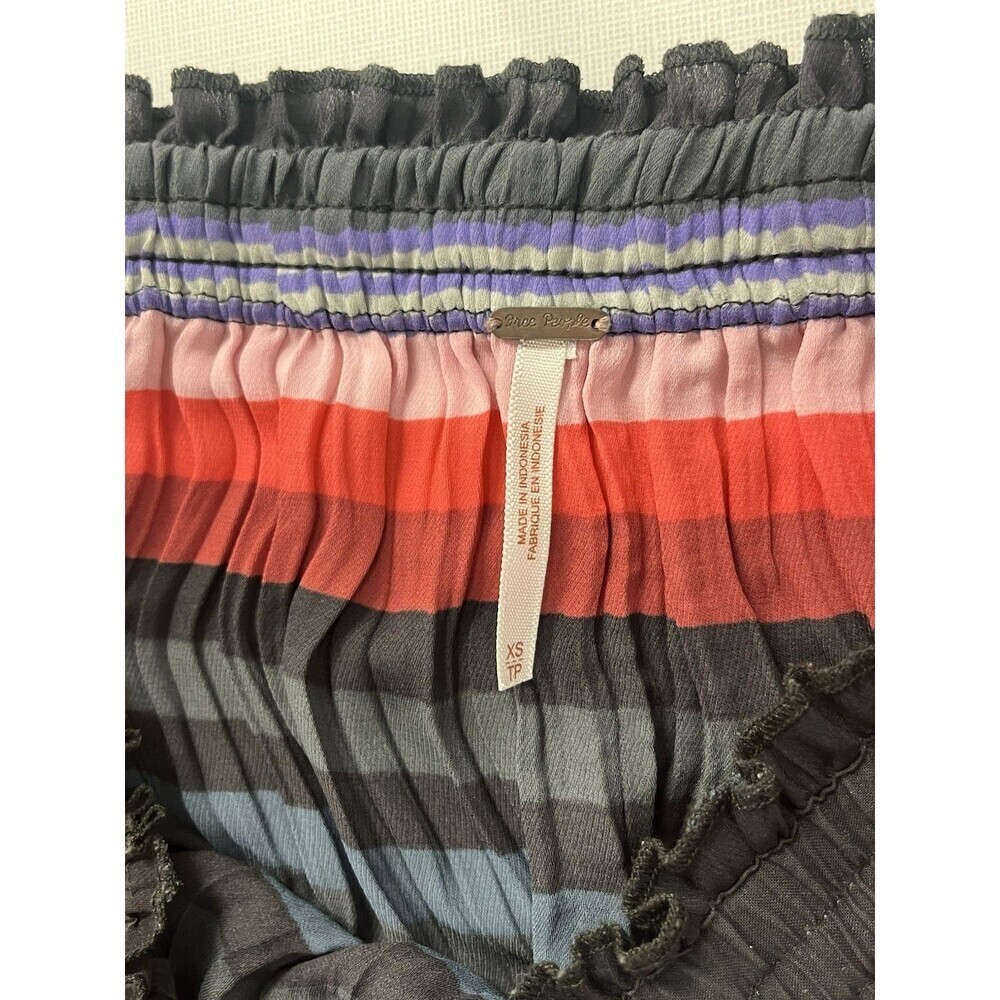 Free People Crinkle Pleat Striped High Low Multi Colored Maxi Skirt Size XS/TP - Picture 5 of 7
